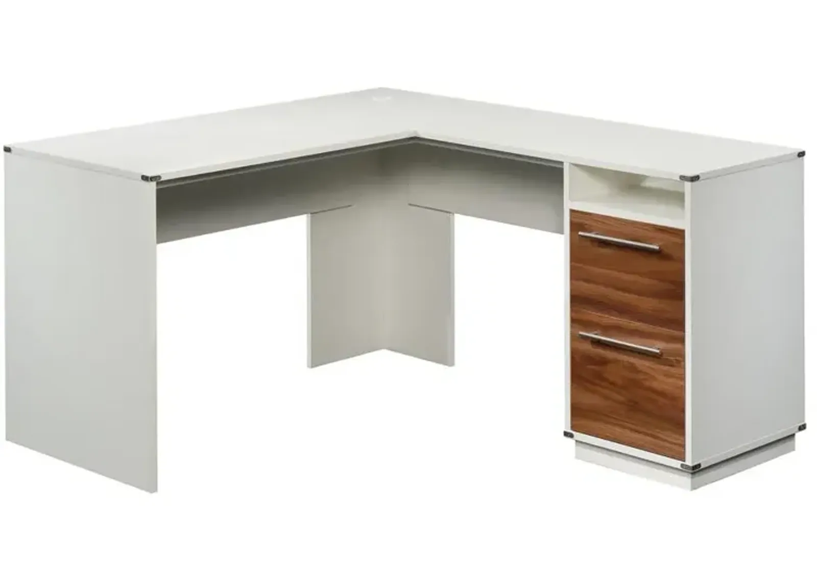 Sauder Vista Key L-Desk Pearl Wh/Blaze Acaci