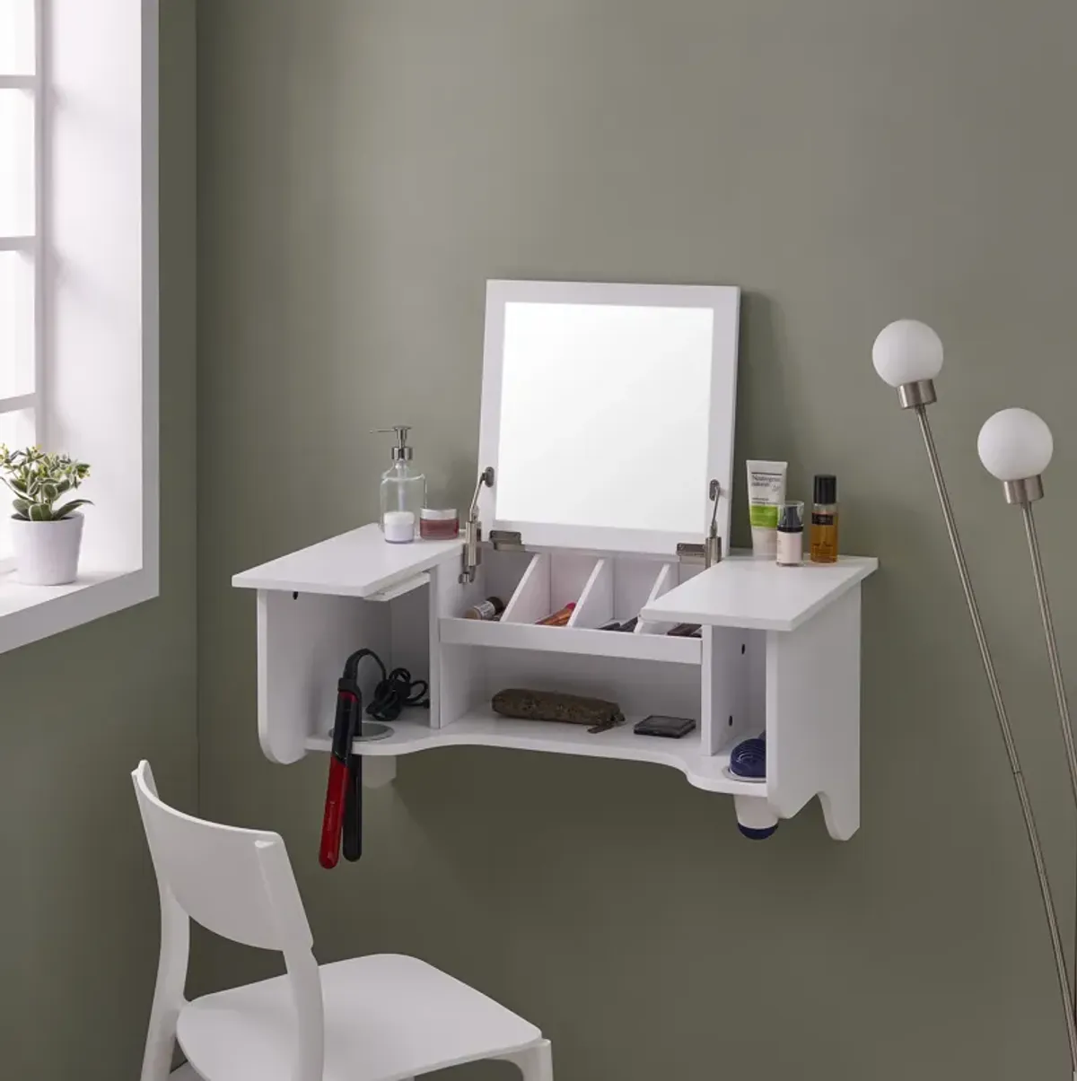 Wall Mount Ledge w/ Vanity Mirror