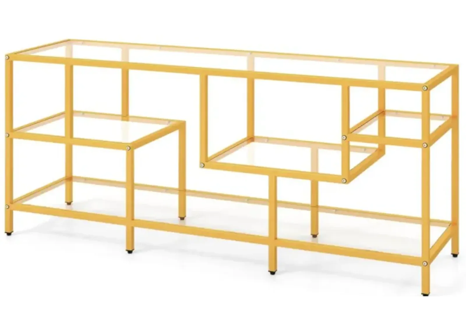 Hivvago 58 Inch TV Console Table with Tempered Glass Shelves for Living Room-Gold