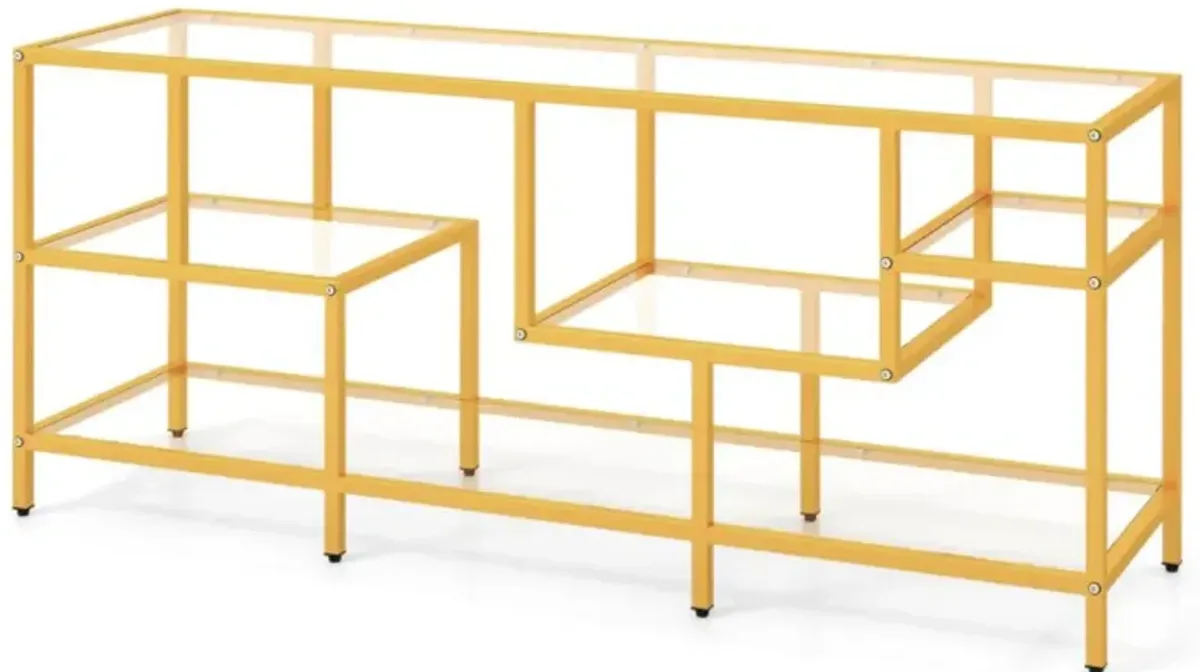 Hivvago 58 Inch TV Console Table with Tempered Glass Shelves for Living Room