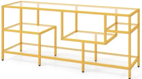 Hivvago 58 Inch TV Console Table with Tempered Glass Shelves for Living Room