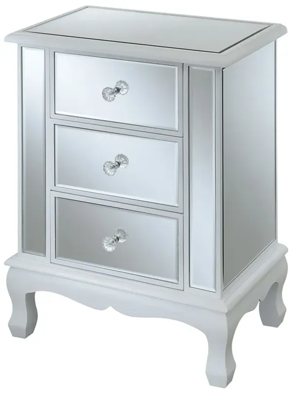 Convenience Concepts Gold Coast 3 Drawer End Table, 19"L x 12"W x 24.75"H, White/Mirror
