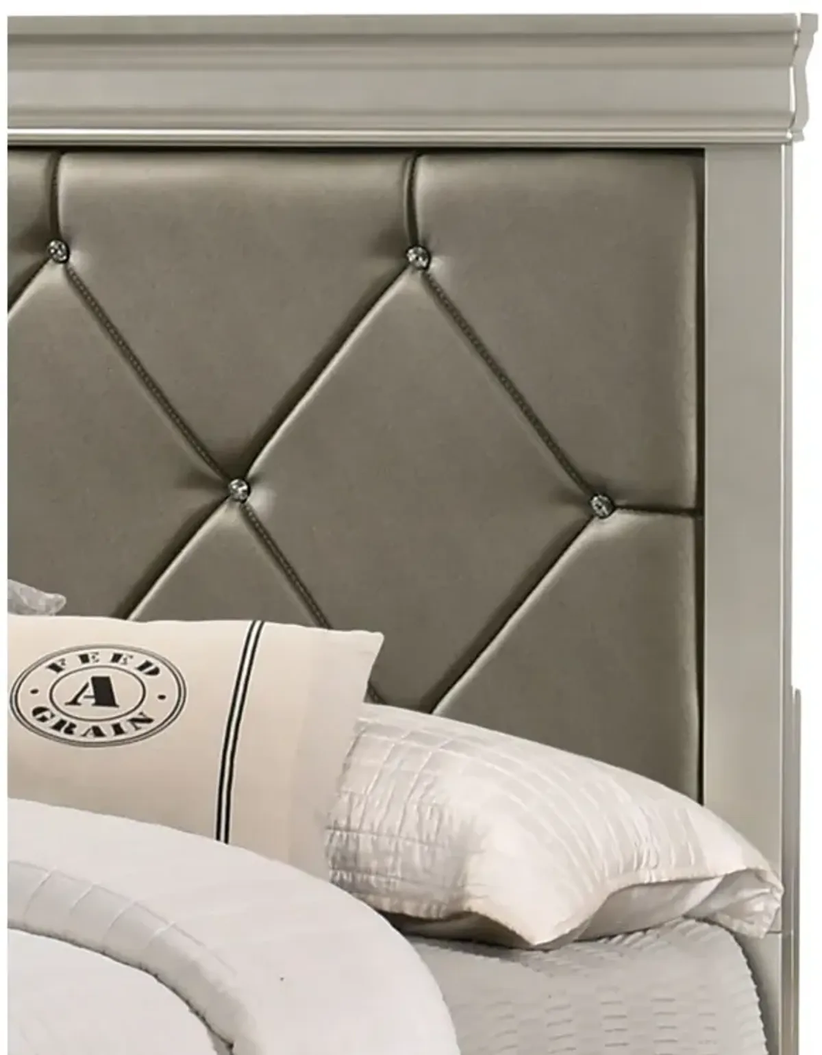 Beige Champagne Finish Queen Panel Bed with Crocodile Texture PU Headboard