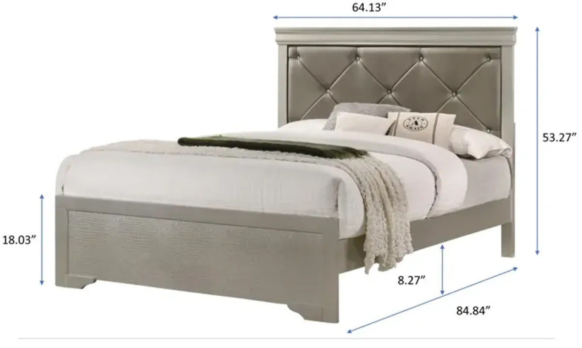 Beige Champagne Finish Queen Panel Bed with Crocodile Texture PU Headboard