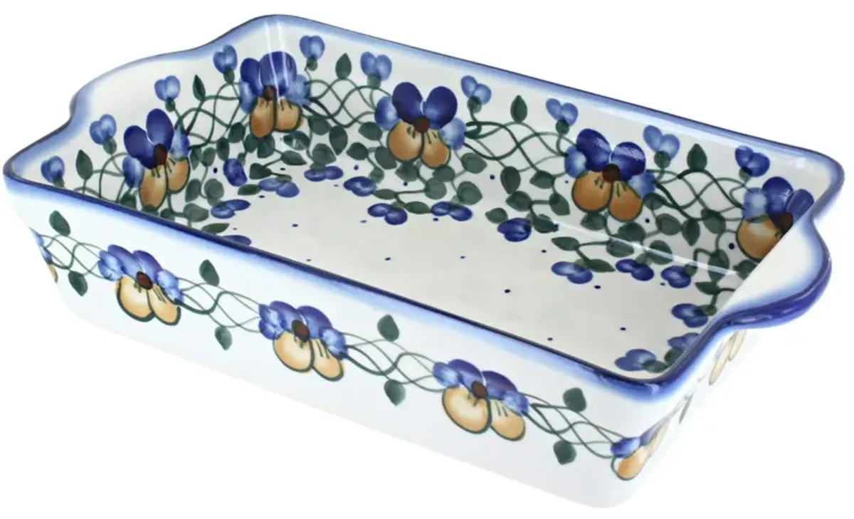 Blue Rose Polish Pottery Hyacinth Loaf Baker with Handles