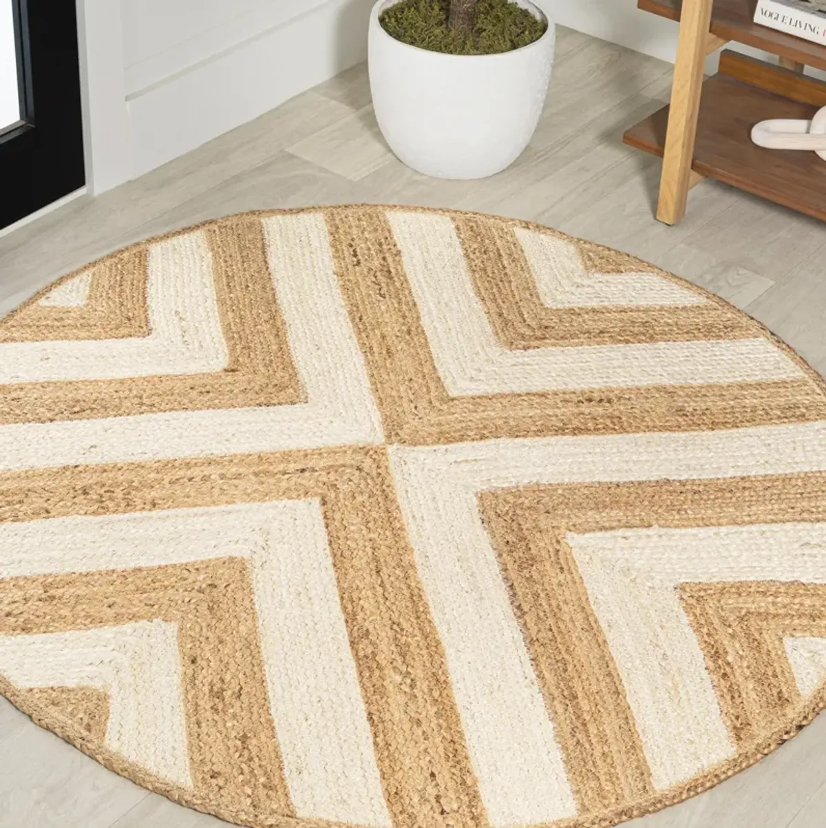 Piper Two Tone Chevron Round Jute Area Rug