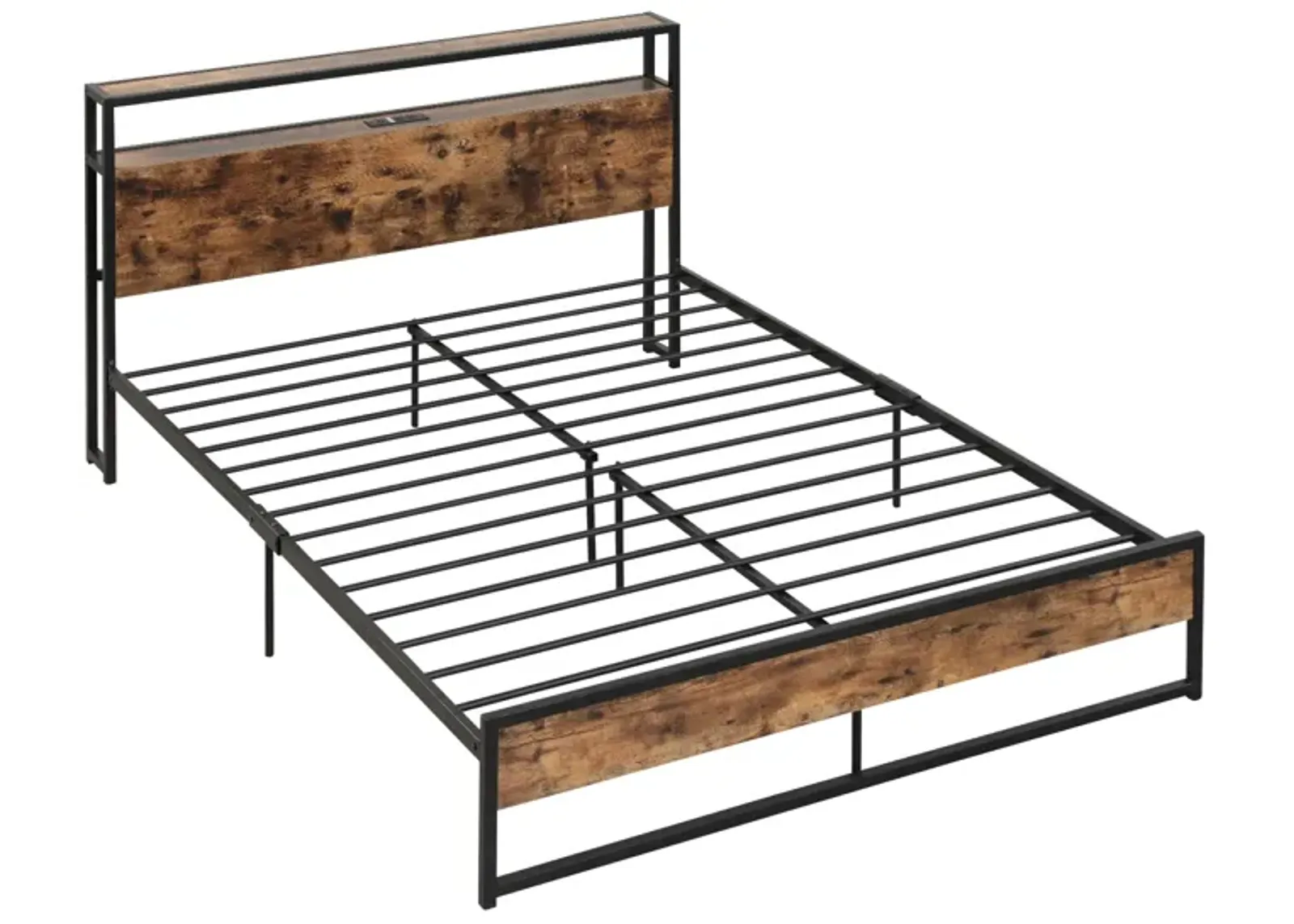 Bed Frame with 2-Tier Storage Headboard and Charging Station