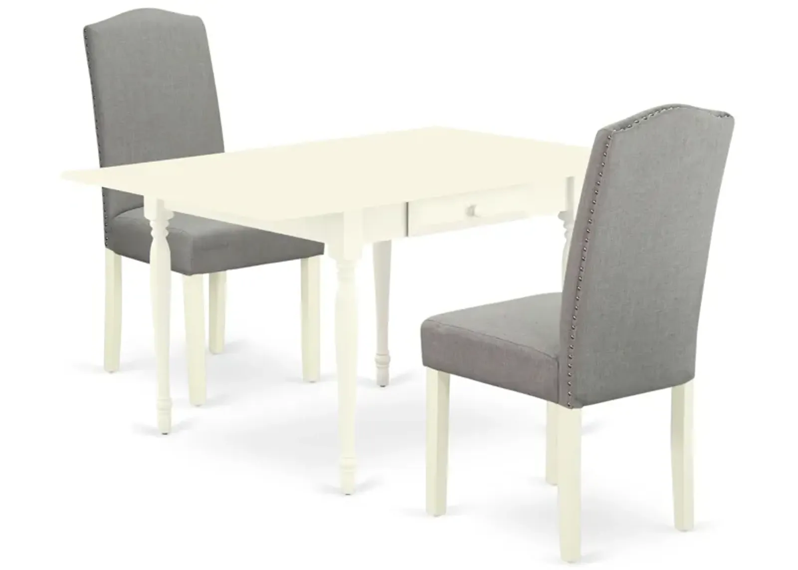 East West Furniture 1MZEN3-LWH-06 3Pc Dining Table Set - Rectangular Table and 2 Parson Chairs - Linen White Color