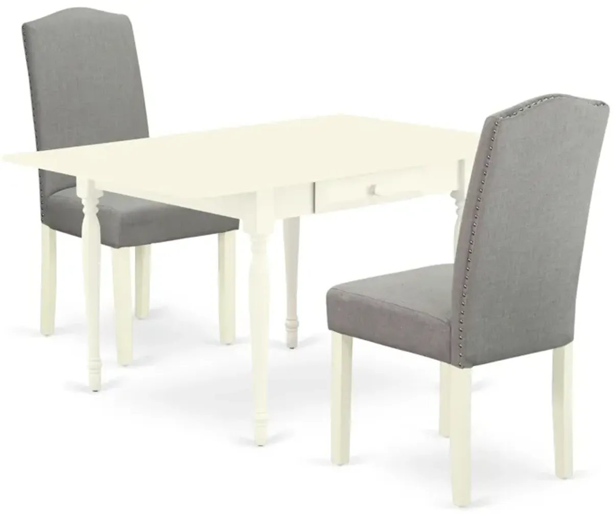 East West Furniture 1MZEN3-LWH-06 3Pc Dining Table Set - Rectangular Table and 2 Parson Chairs - Linen White Color