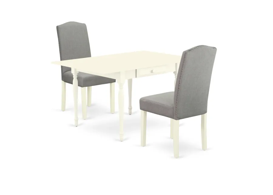 East West Furniture 1MZEN3-LWH-06 3Pc Dining Table Set - Rectangular Table and 2 Parson Chairs - Linen White Color