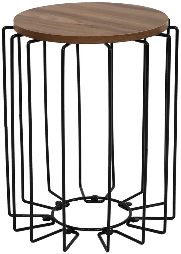 Sunnydaze Steel Wire End Table with Faux Woodgrain Tabletop