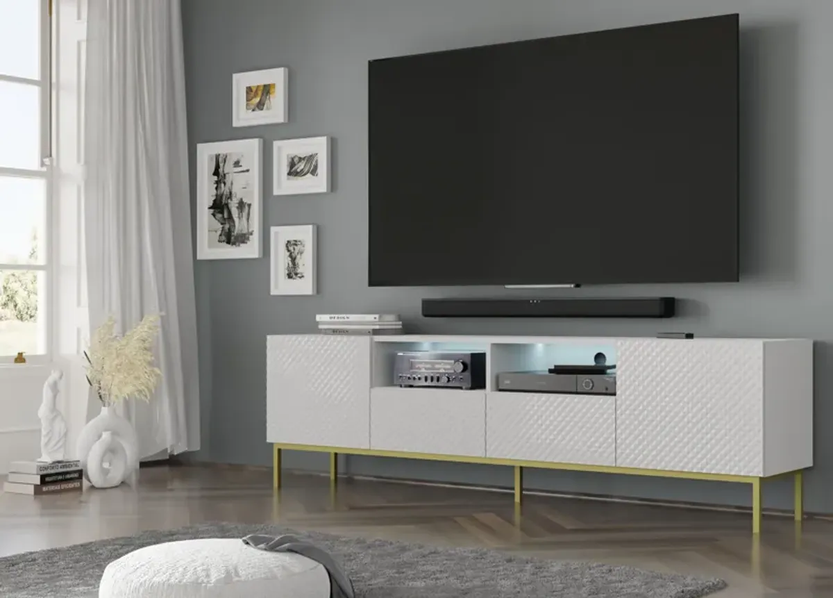 TV Stand RAVENNA B 79'' 2D2S Milled MDF Fronts White Matt with LED