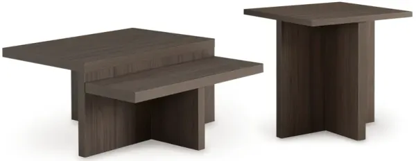 Zeny 2pc Coffee and Side Table Set, Geometric Cross Base, Dark Brown  - Benzara