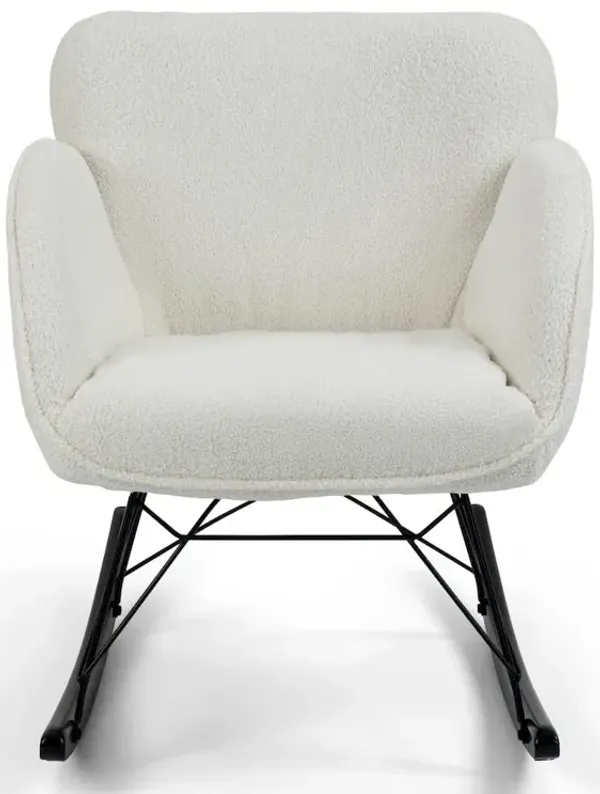 Glamour Home Ayan White Boucle Rocking Chair with Black Legs
