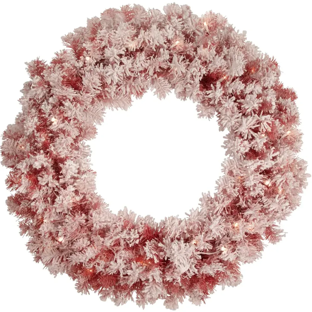 Pre-Lit Flocked Red Artificial Christmas Wreath  36 Inch  Clear Lights