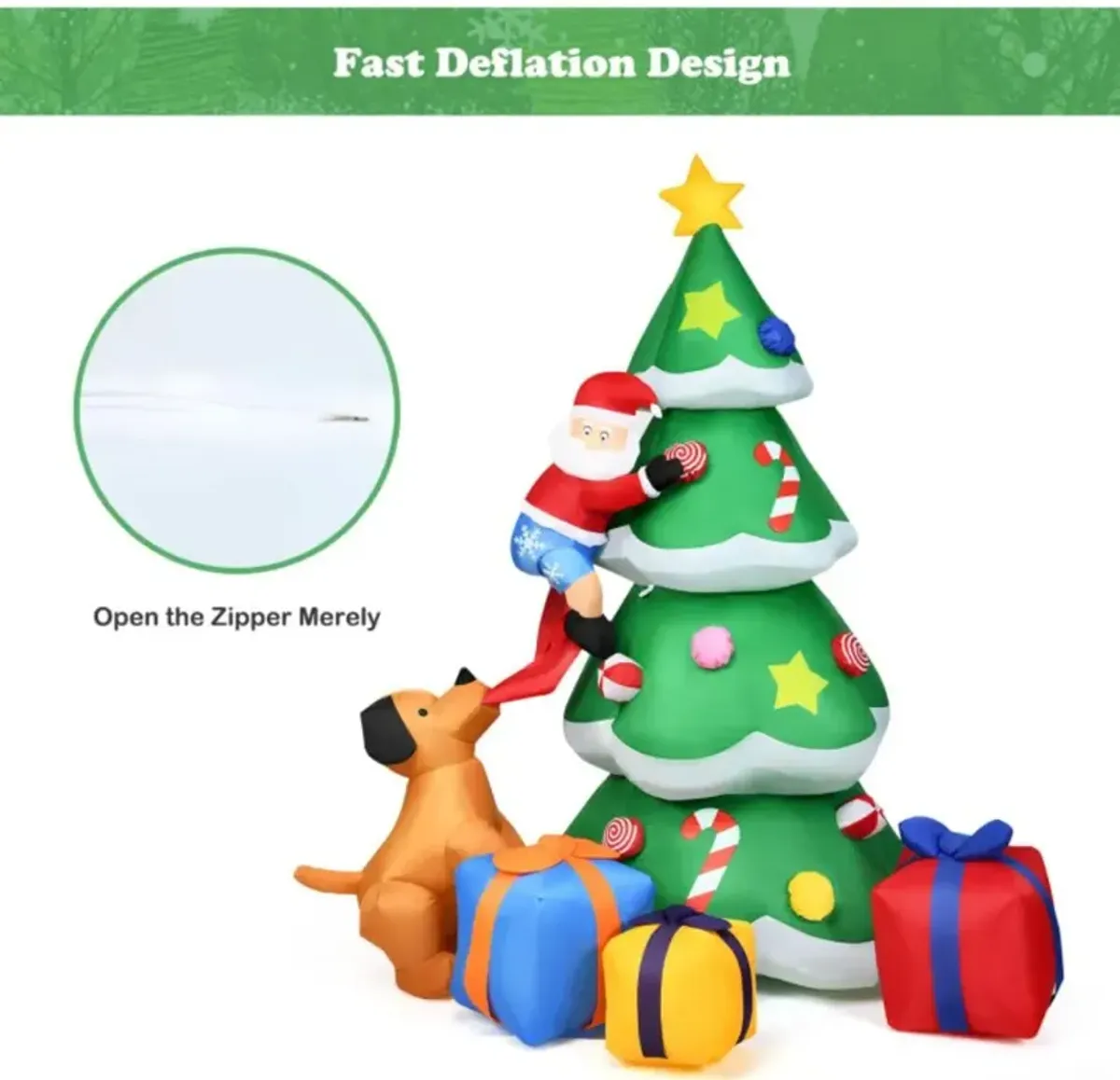 Hivvago 7 Feet Inflatable Christmas Tree Santa Decor with LED Lights