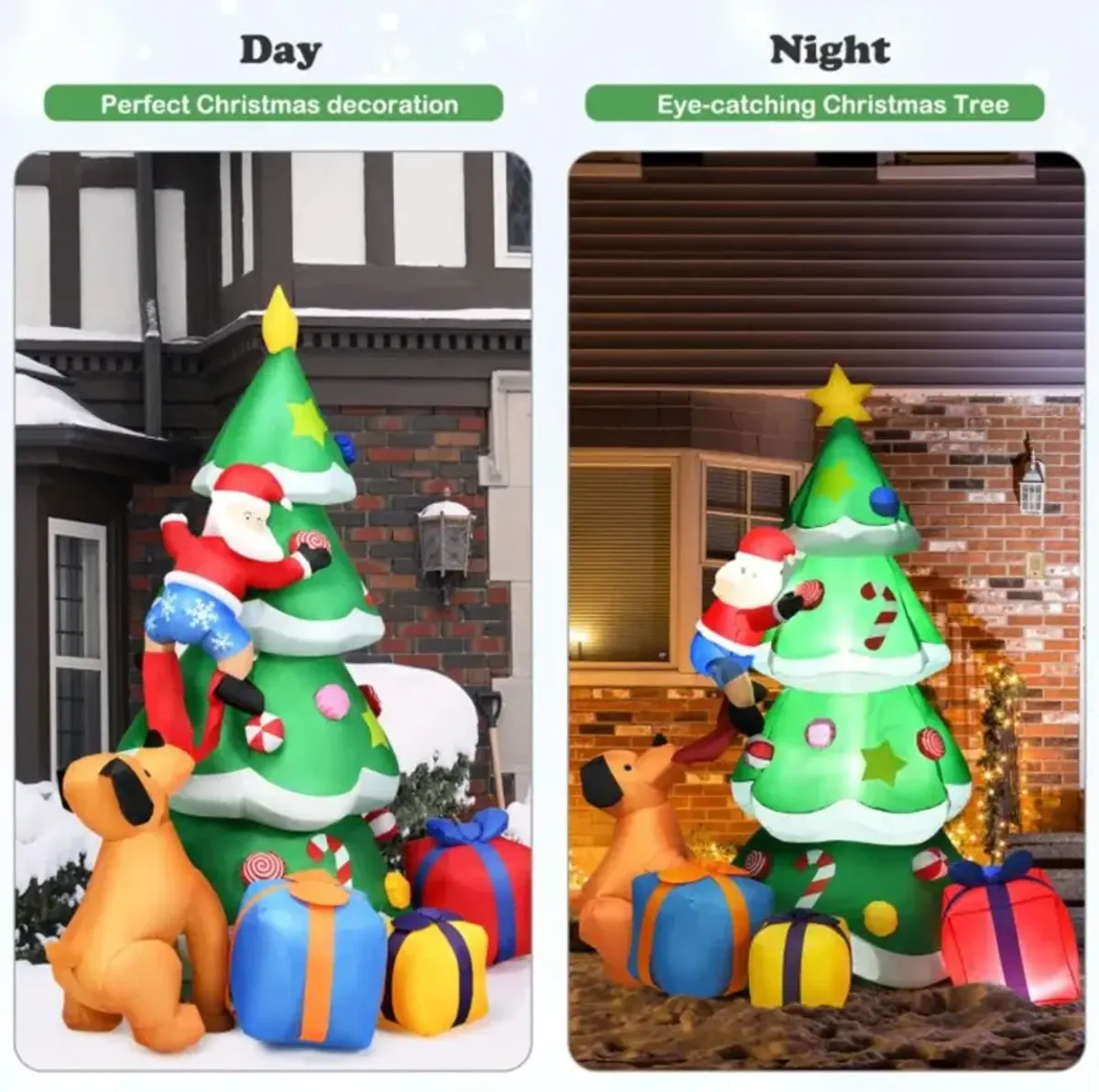 Hivvago 7 Feet Inflatable Christmas Tree Santa Decor with LED Lights