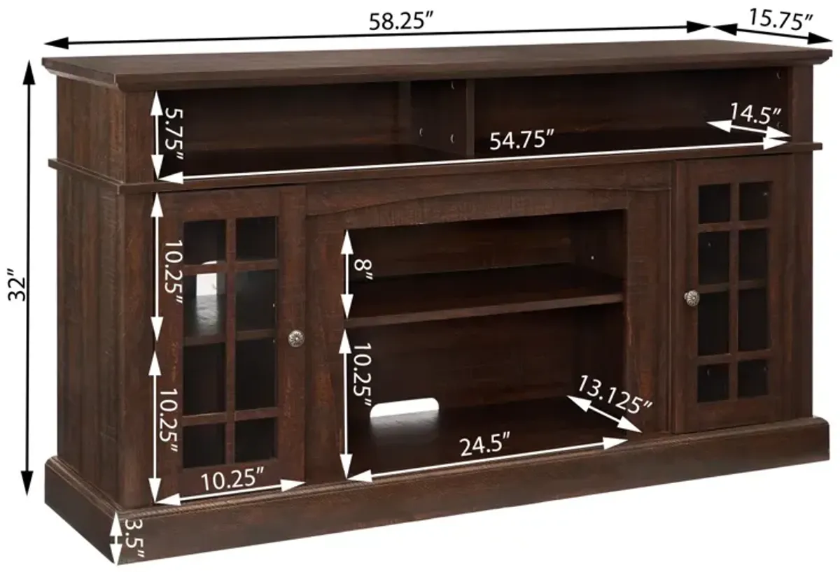 Modern 65" TV Stand with Open/Closed Storage, Espresso