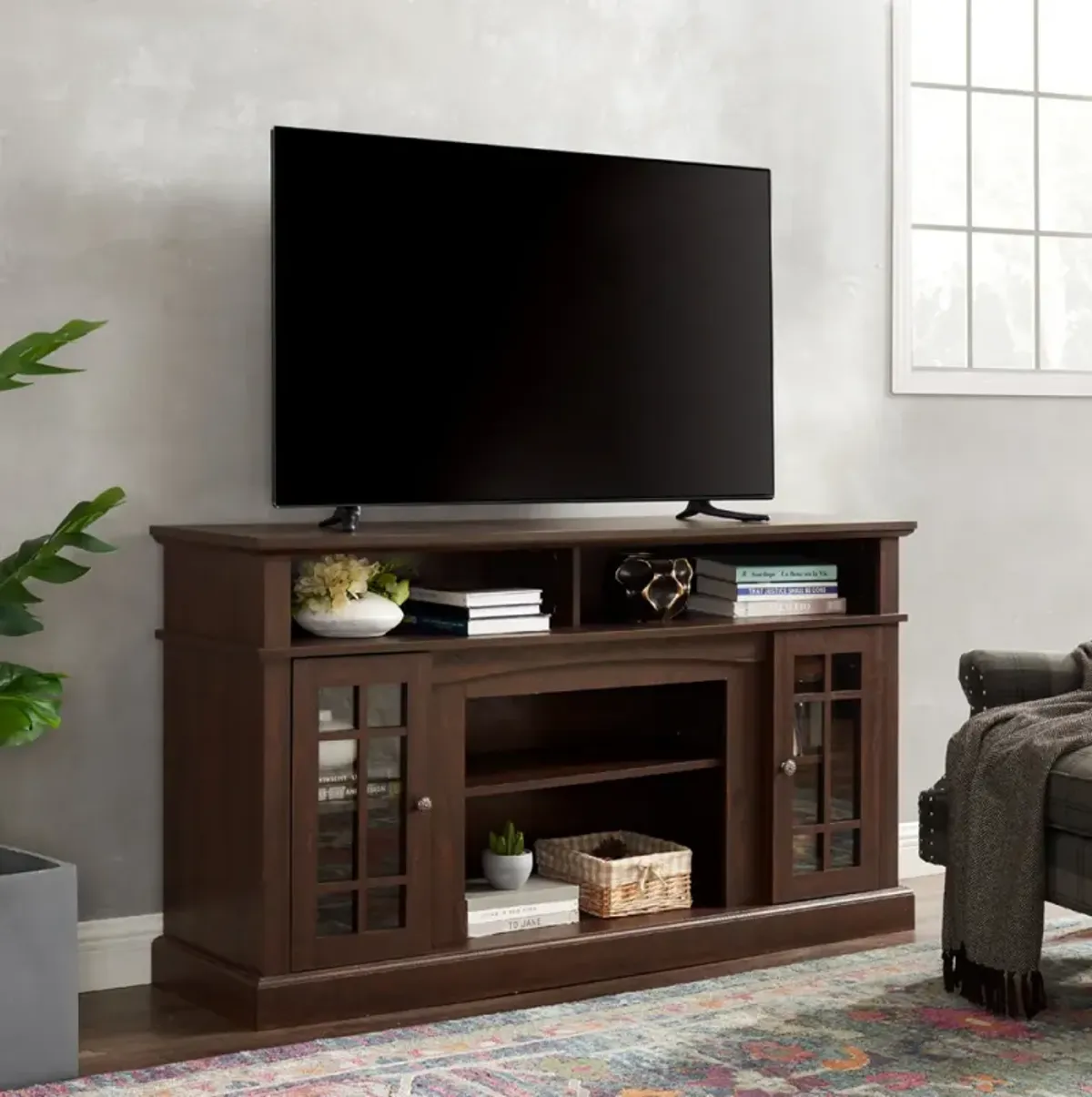 Modern 65" TV Stand with Open/Closed Storage, Espresso