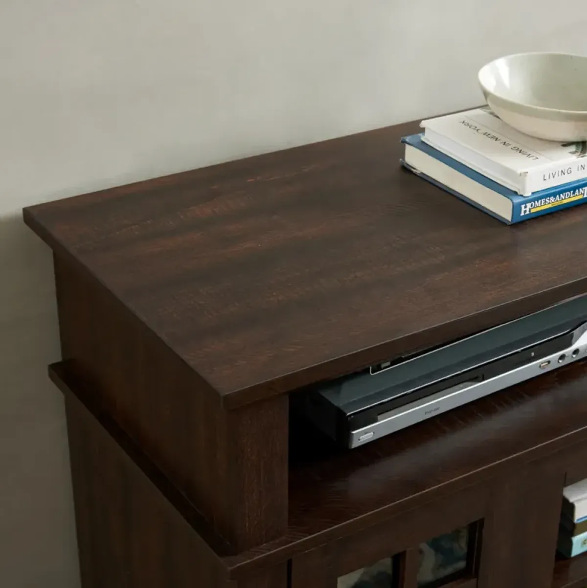 Modern 65" TV Stand with Open/Closed Storage, Espresso