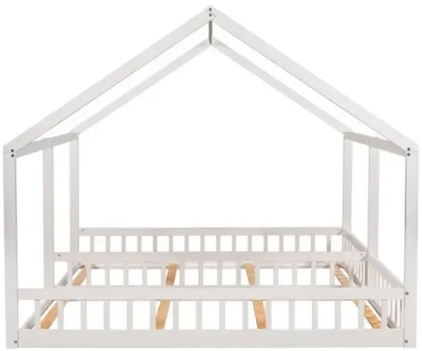 House Platform Bed with Two Shared Beds Space-Saving Montessori Wooden Bed Frame for Kids & Siblings