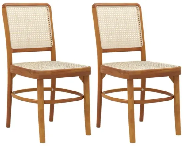 Hivvago Set of 2 Boho Dining Chairs Rattan with Teak Wood Structure and Footrests