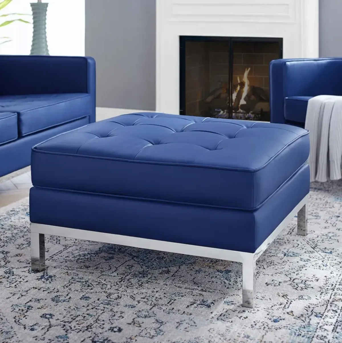 Loft Tufted Vegan Leather Ottoman