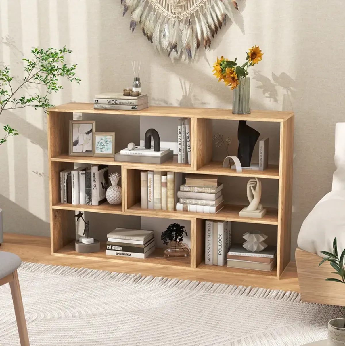 2-Piece Separable Bookshelf Floor Standing Corner Display Storage