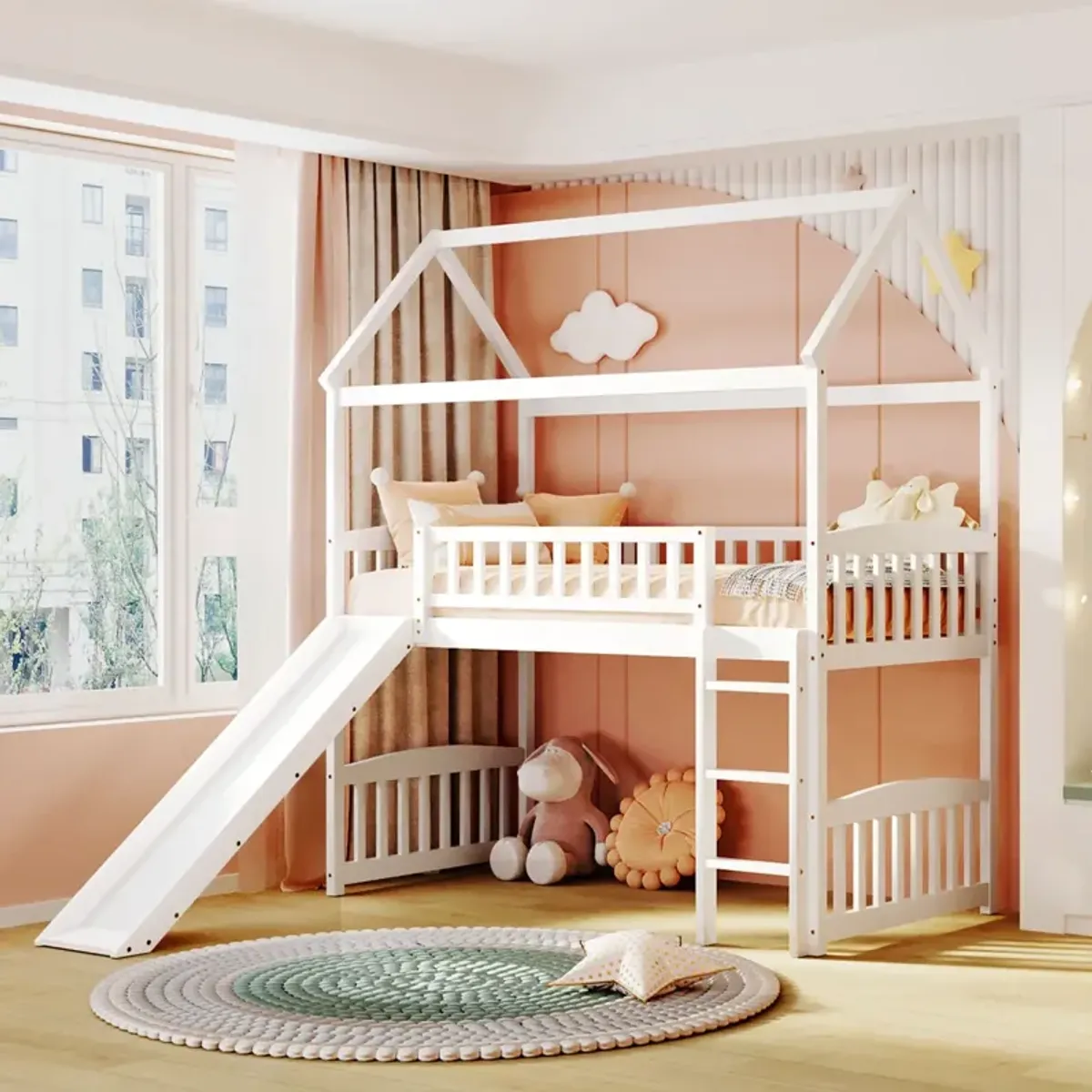 Twin Loft Bed With Slide, House Bed With Slide