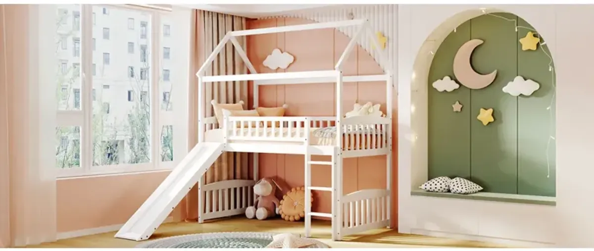 Twin Loft Bed With Slide, House Bed With Slide