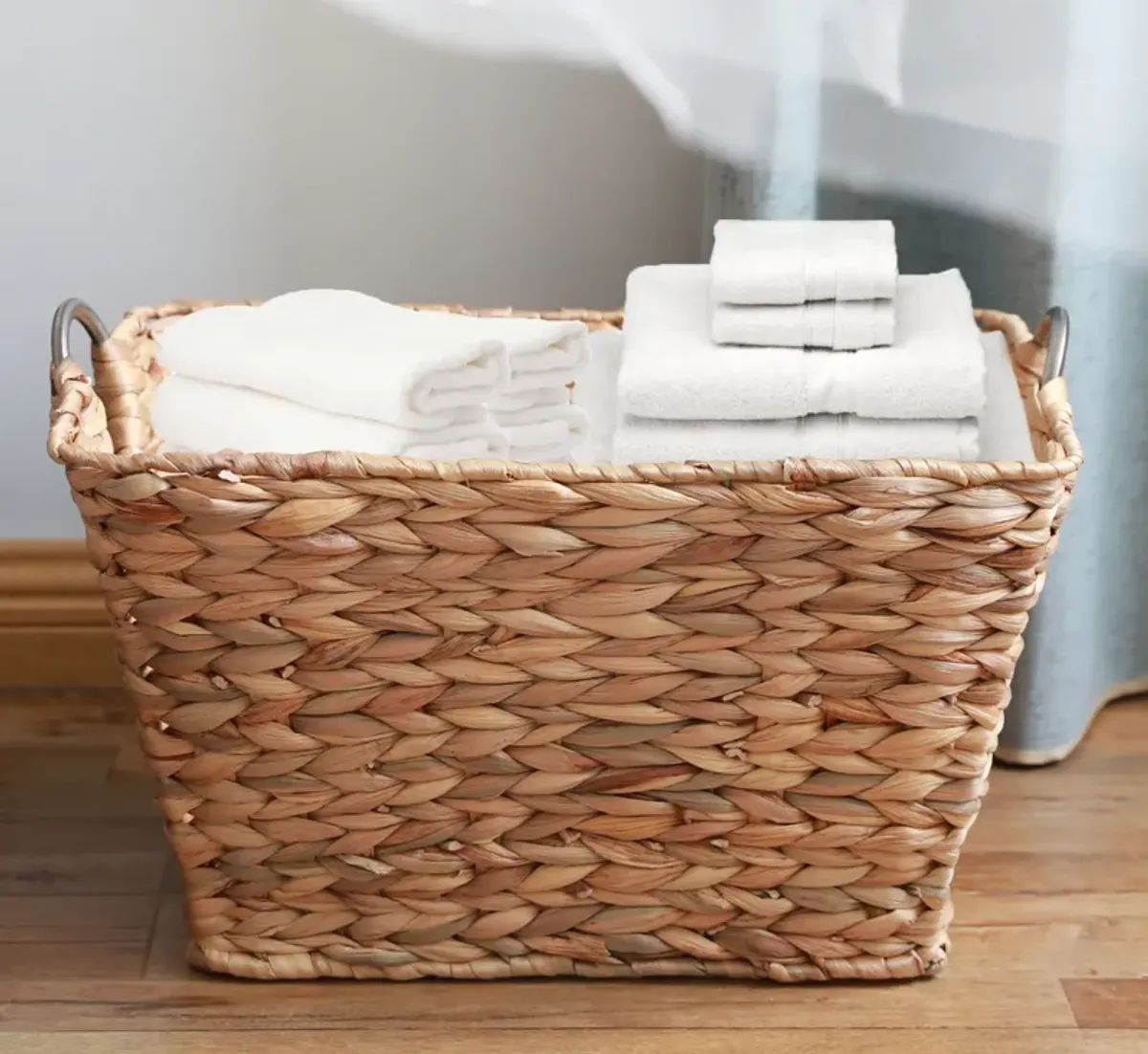 Large Square Water Hyacinth Wicker Laundry Basket