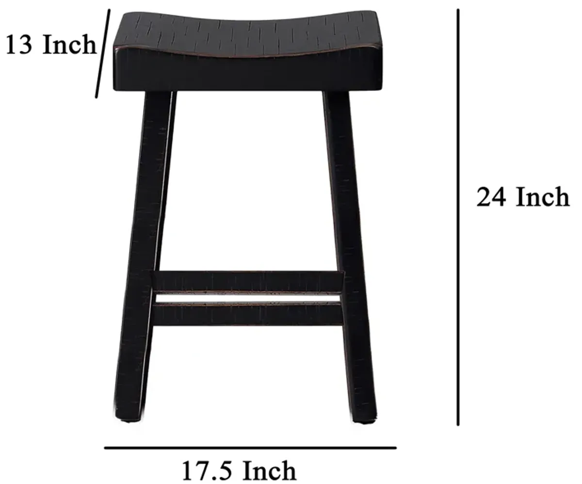 Bianca Counter Stool Set of 2, Saddle Seat, Farmhouses Black Solid Wood