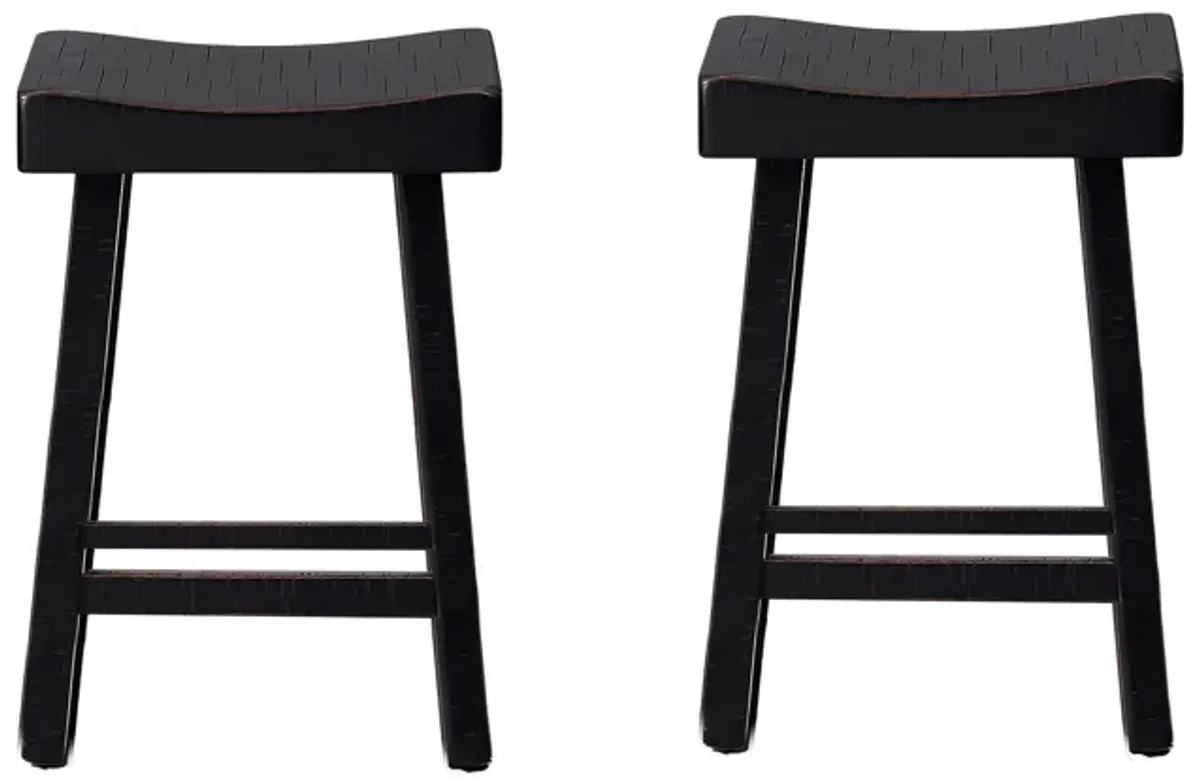 Bianca Counter Stool Set of 2, Saddle Seat, Farmhouses Black Solid Wood