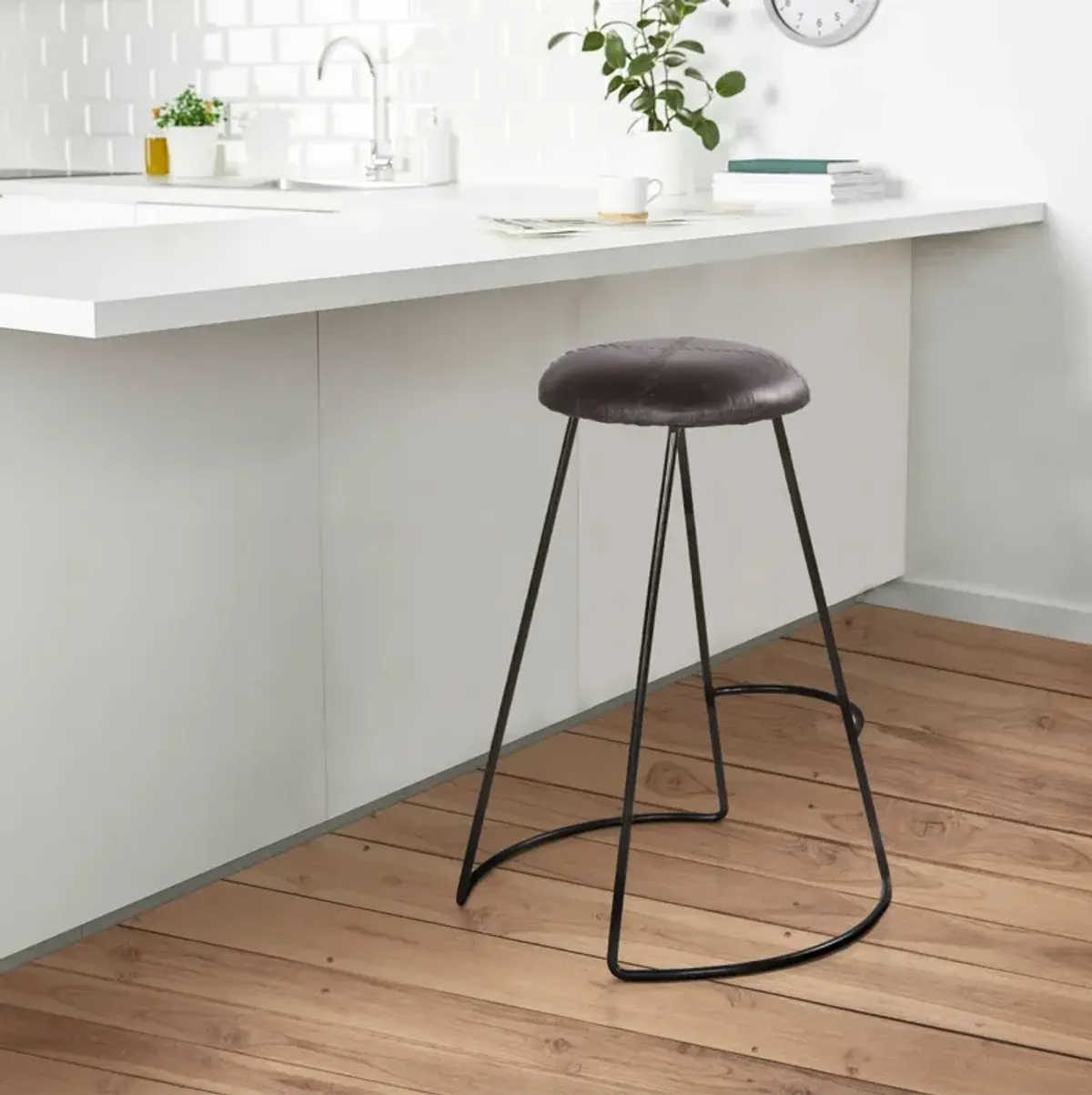 Modern 26" Counter Height Stool, Leather Upholstery