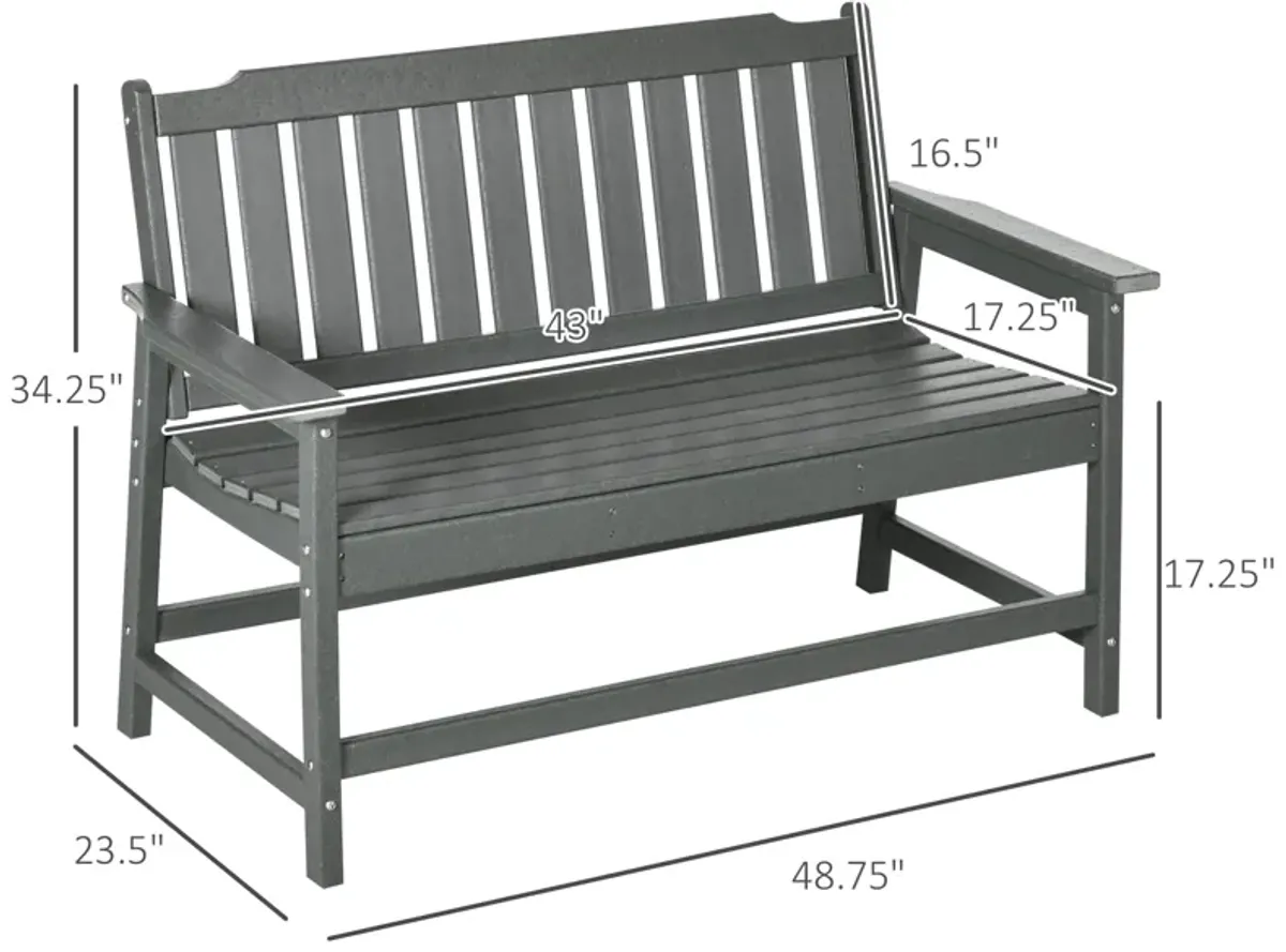 Dark Gray Garden Seat: Plastic Outdoor Bench with Backrest & Armrests