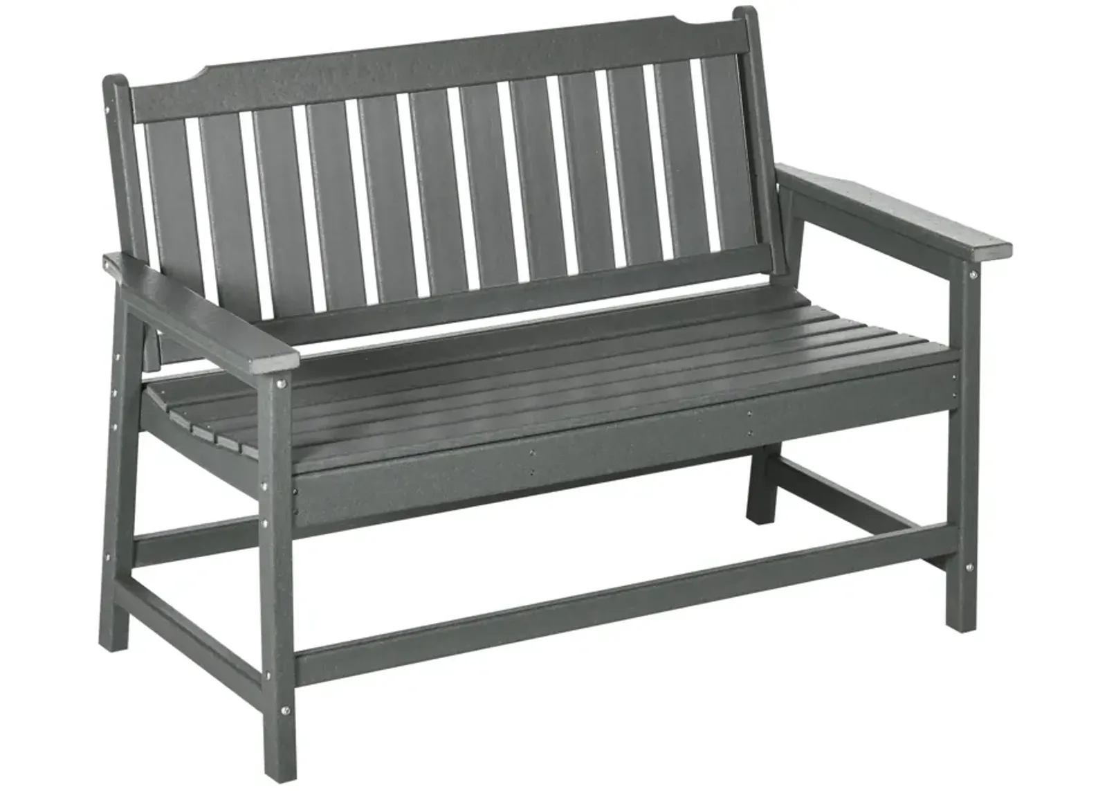 Dark Gray Garden Seat: Plastic Outdoor Bench with Backrest & Armrests