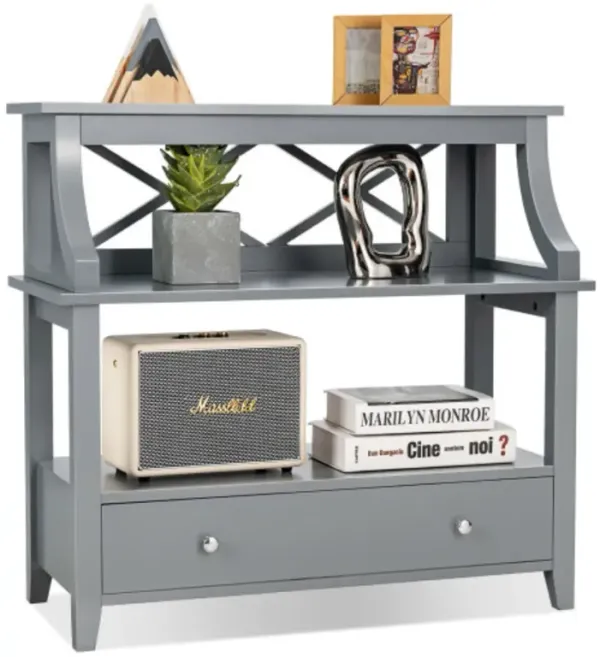 3-Tier Storage Rack End table Side Table with Slide Drawer
