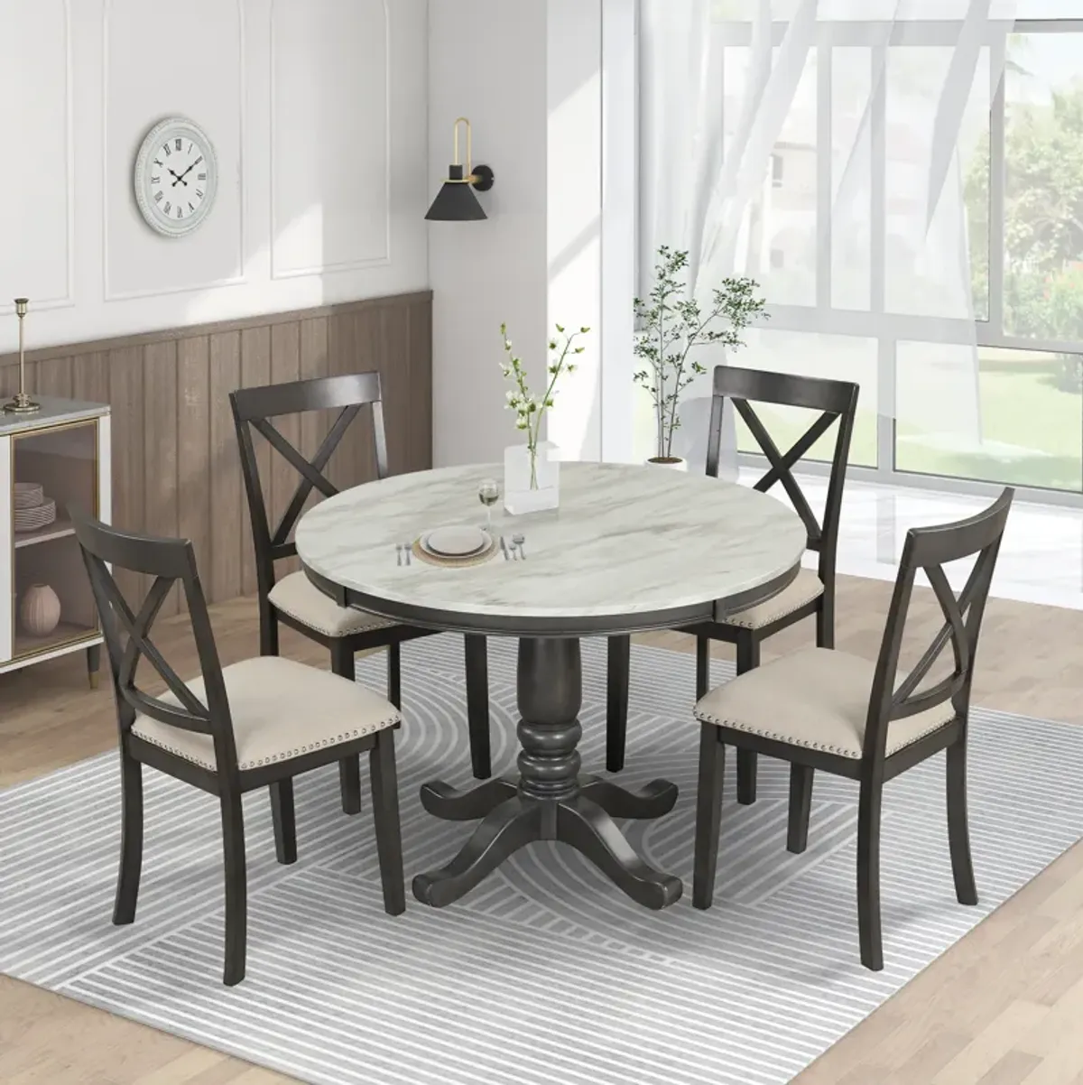 Merax 5 Pieces Dining Round Table and Chairs Set