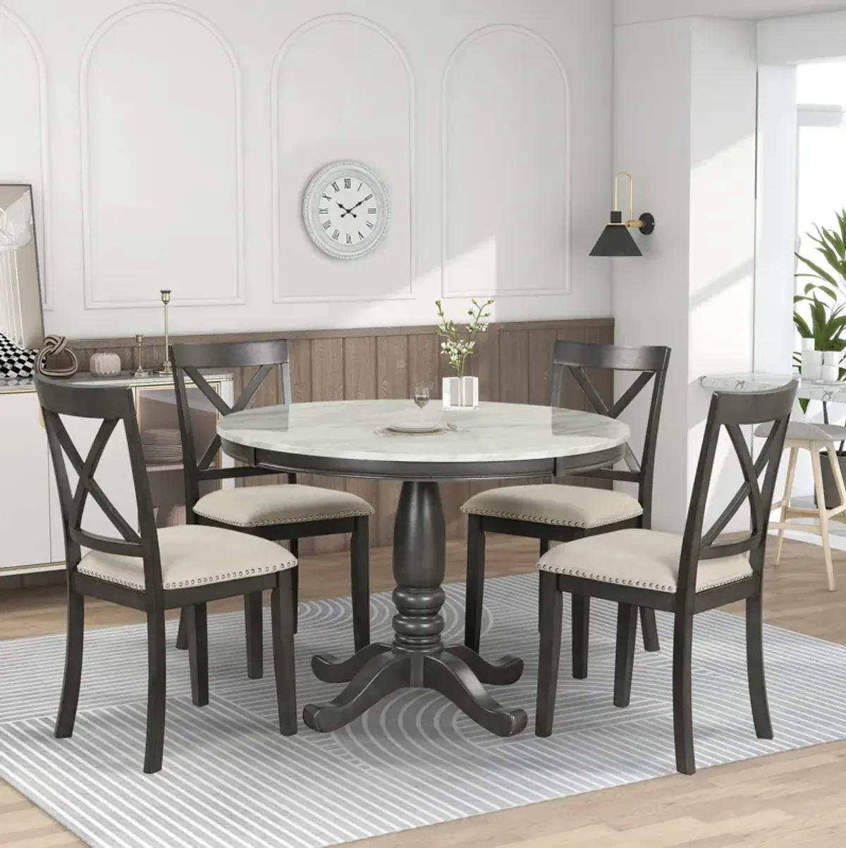 Merax 5 Pieces Dining Round Table and Chairs Set