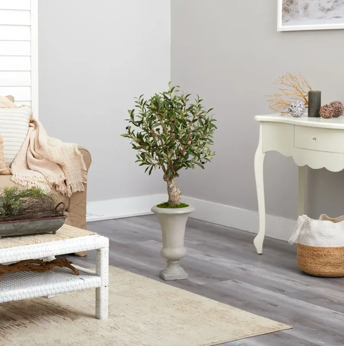 Hivvago 3.5 Feet Olive Artificial Tree in Sand Colored Urn