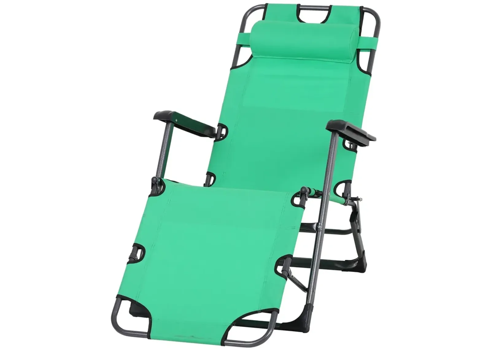 Green Poolside Recliner: Folding Metal Lounger with Curved Frame