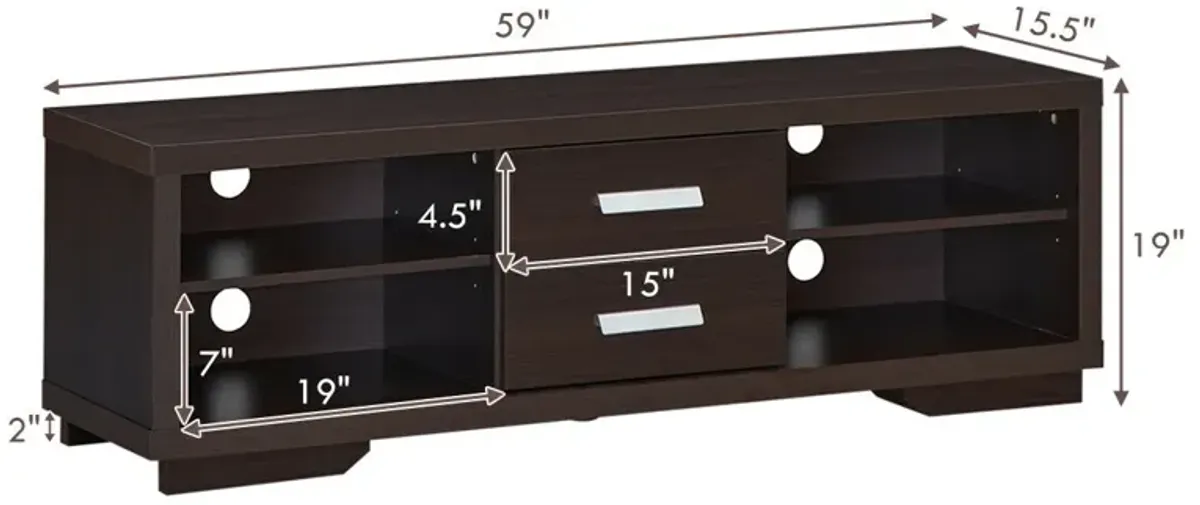 Modern TV Stand Entertainment Center with 2 Drawers and 4 Open Shelves