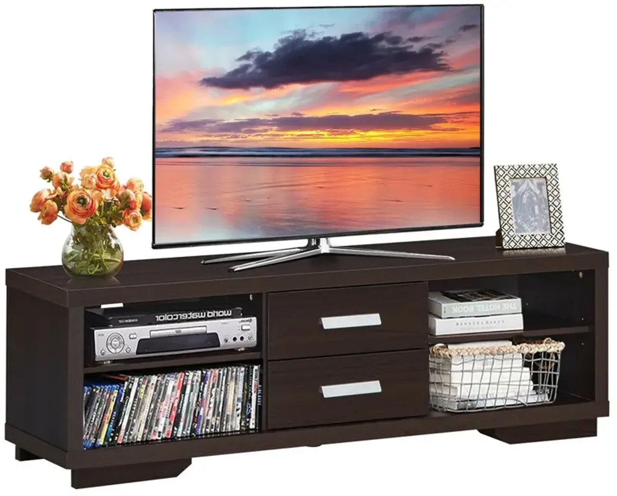 Modern TV Stand Entertainment Center with 2 Drawers and 4 Open Shelves