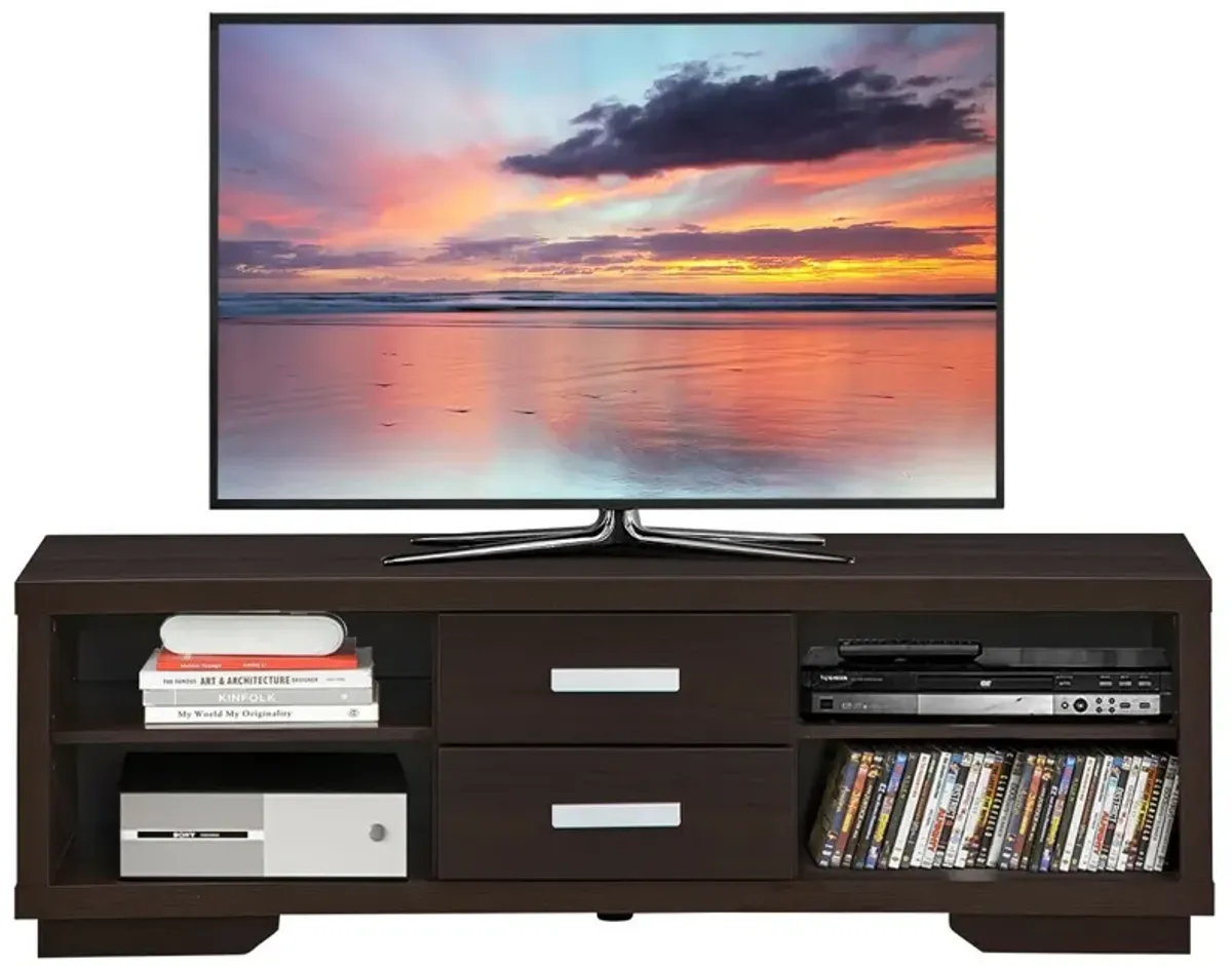 Modern TV Stand Entertainment Center with 2 Drawers and 4 Open Shelves