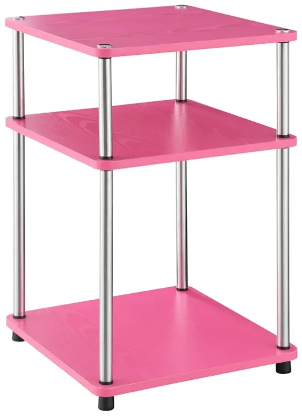 Convenience Concepts Designs2Go No Tools 3 Tier End 15.75"-Contemporary Modern Side Table with Storage Shelf for Family Room, Office, Pink/Chrome