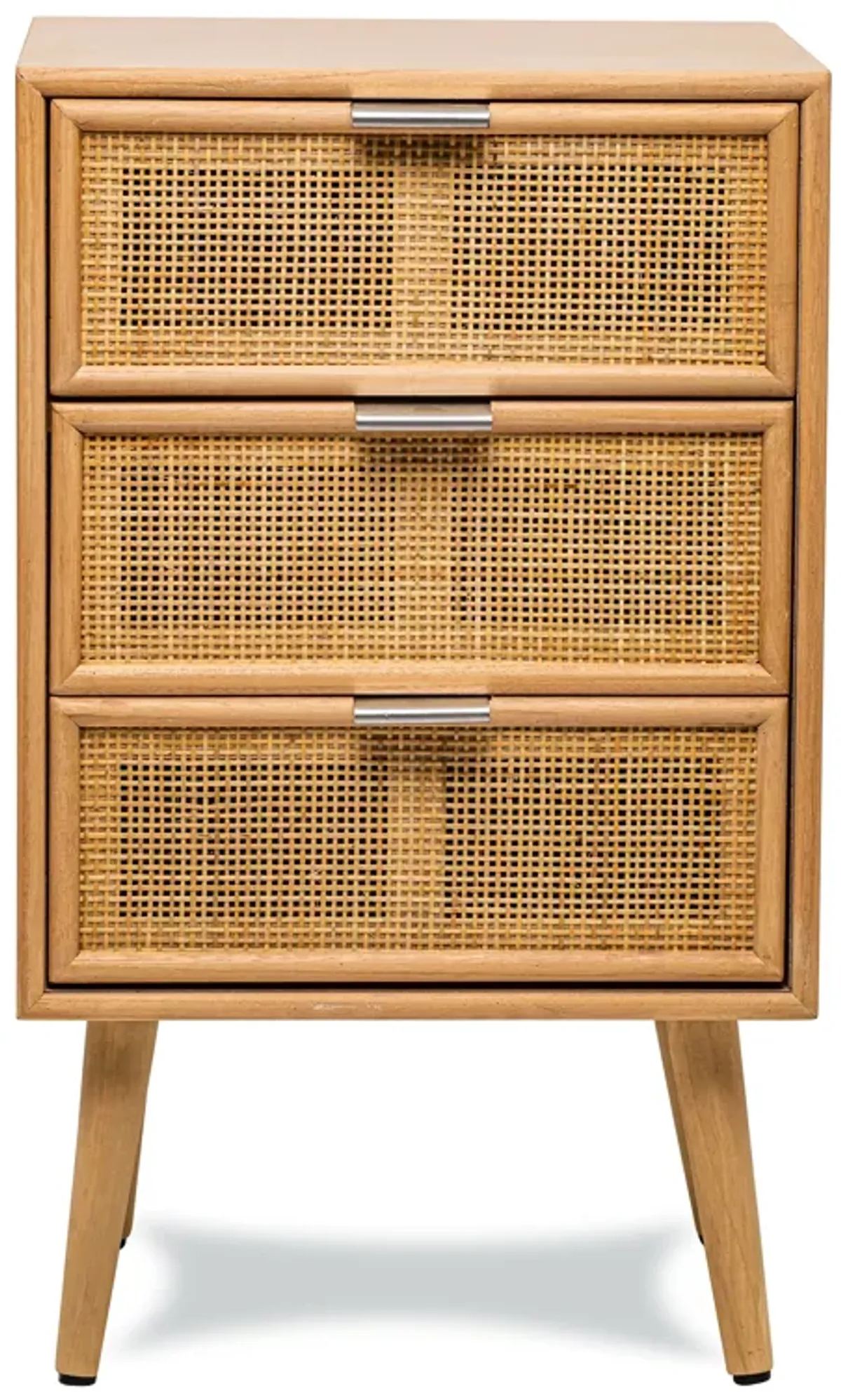Scandinavian Wooden Commode Chiffonier with 3 Drawers and Rattan Caning