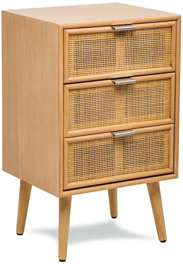 Scandinavian Wooden Commode Chiffonier with 3 Drawers and Rattan Caning