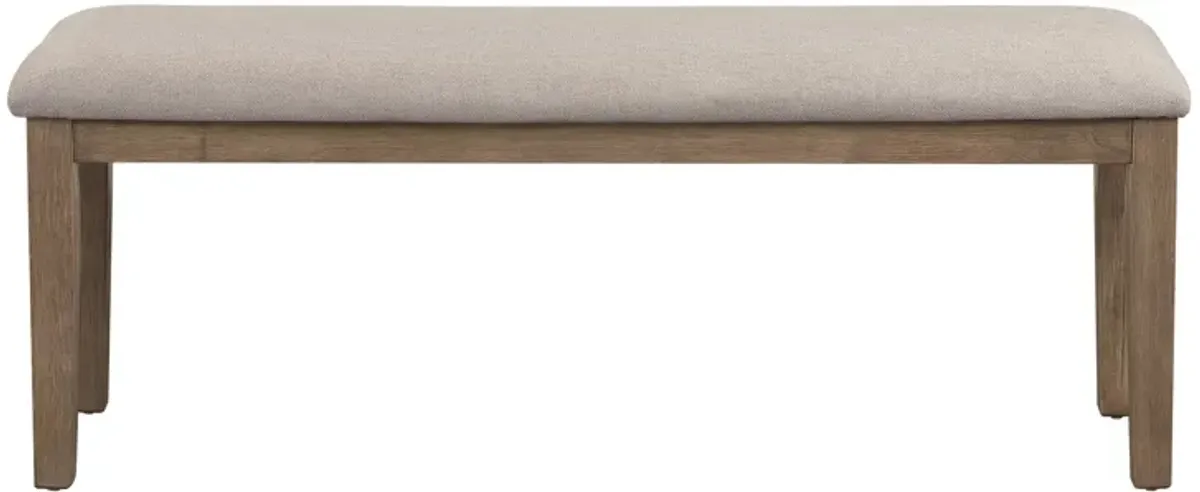 Rectangular Style Wooden Bench with Fabric Upholstered Seat,Brown and Beige - Benzara