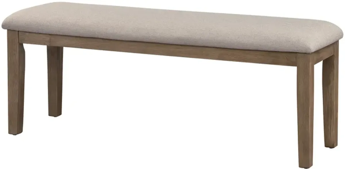 Rectangular Style Wooden Bench with Fabric Upholstered Seat,Brown and Beige - Benzara