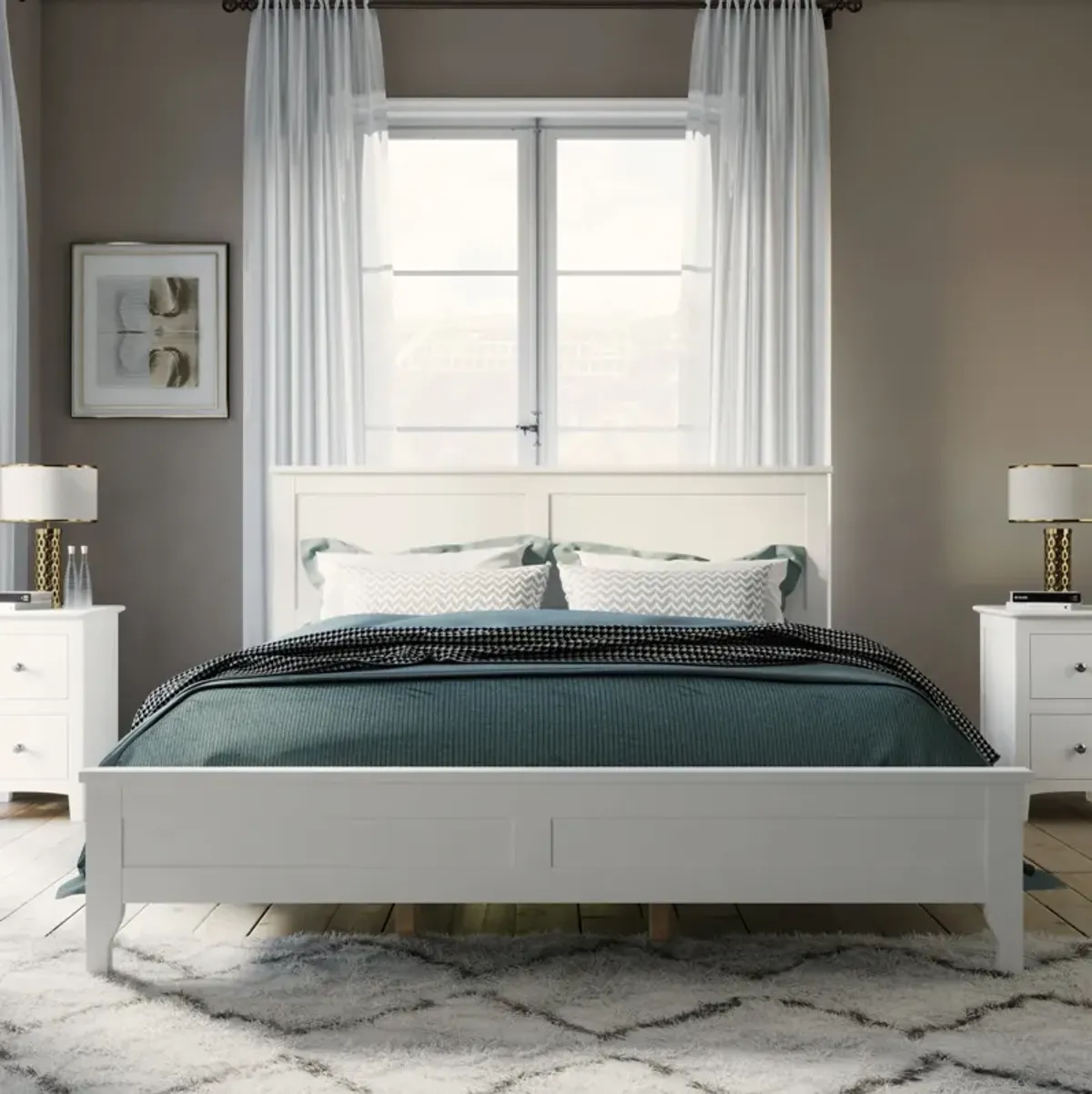 Merax Modern White Solid Wood Platform Bed